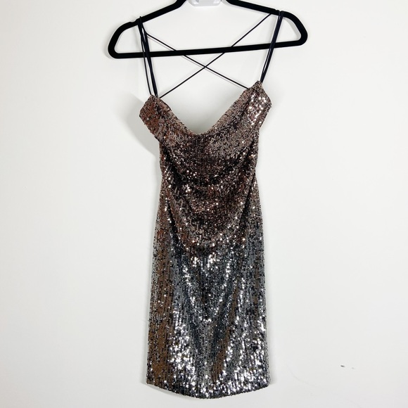 B Darlin Dress Mini Sequin Metallic Strappy Back Party NYE - Picture 1 of 12